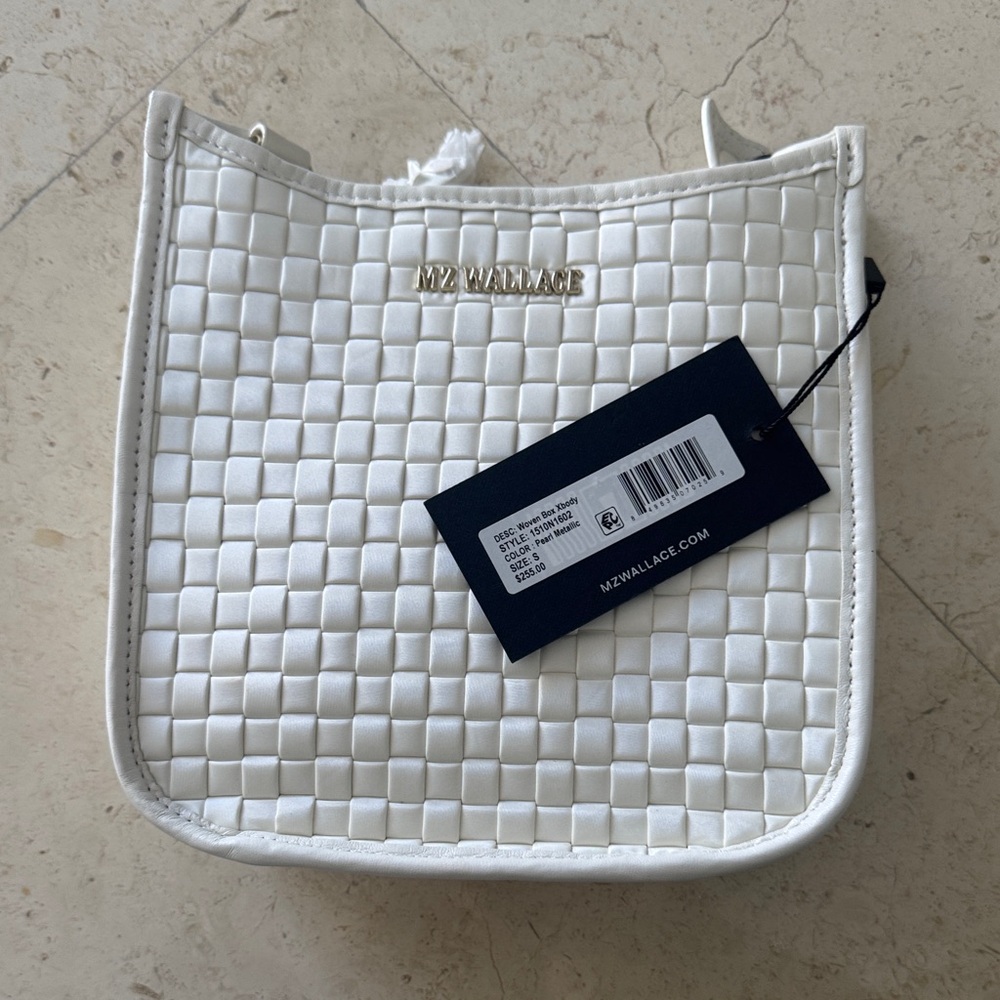 MZ Wallace woven box crossbody Quilted Shoulder Bag. Pearl Metallic - new w tag